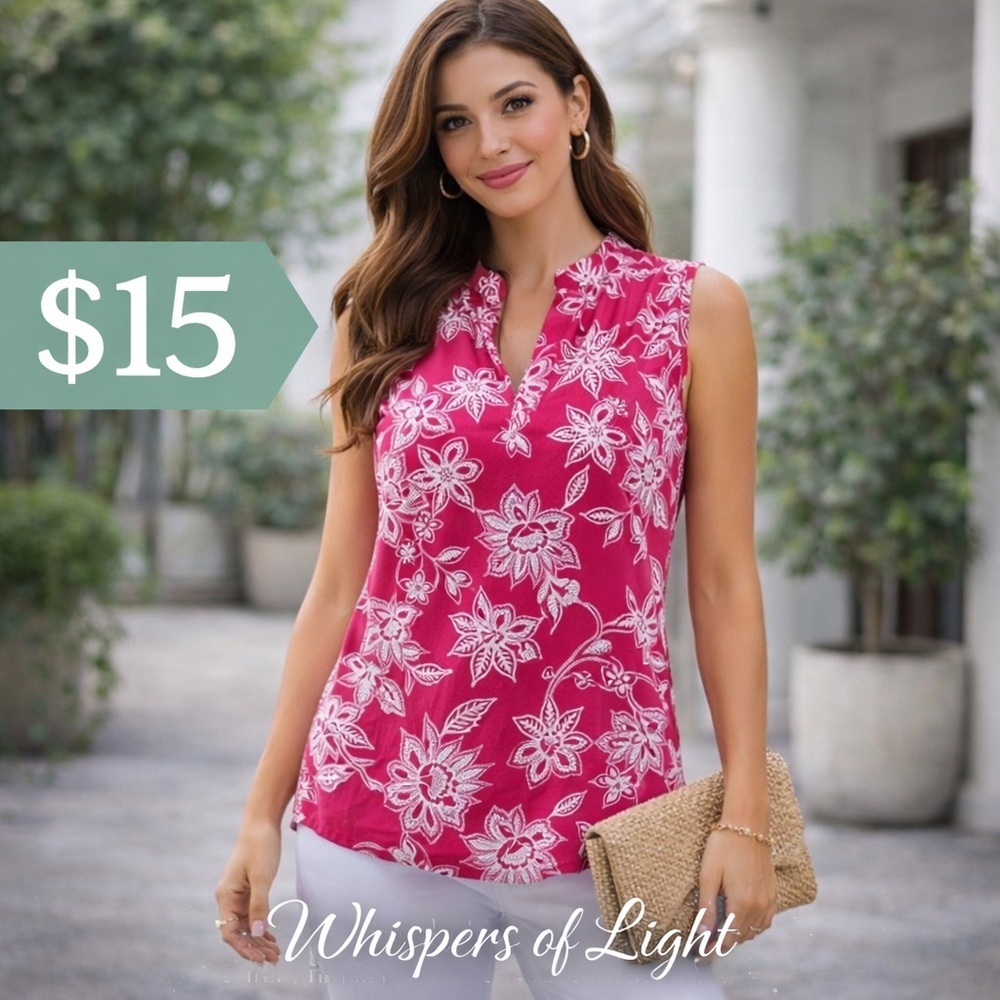 ✨ NWOT Pink Floral Sleeveless Blouse – Lightweight & Easy Fit